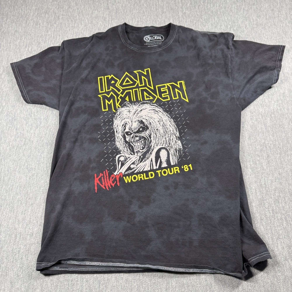 Global Shirt Mens L Black Tie Dye Iron Maiden Killer World Tour 81 Band Graphic